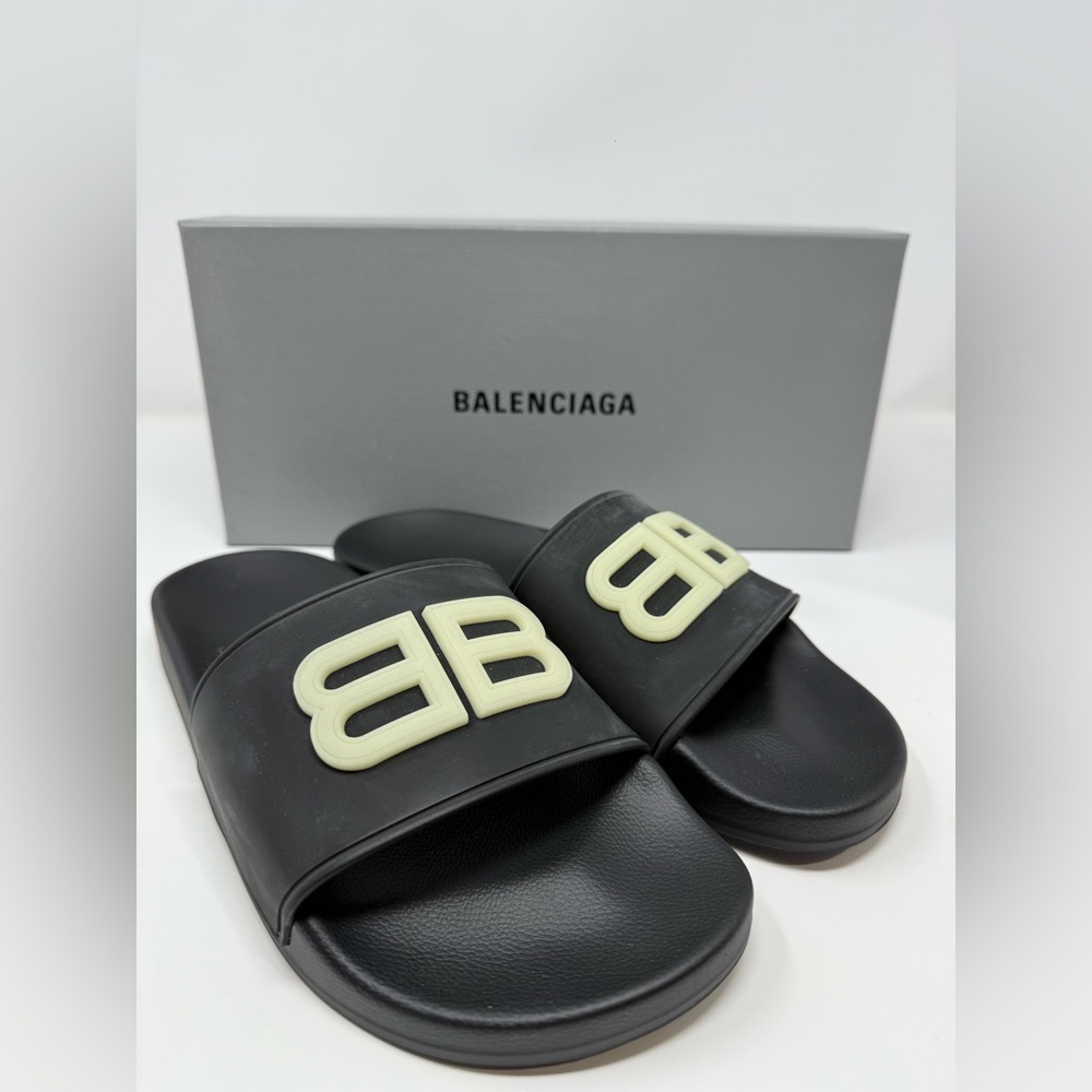 Balenciaga Black Slides with Glow Logo
